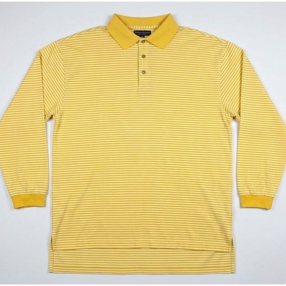 Byron Nelson Eleven Straight Yellow Striped Polo Shirt - Men's Large - 100% Cott